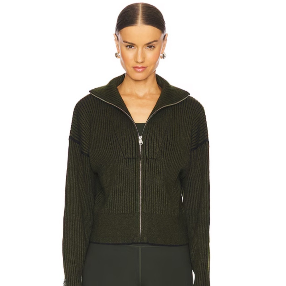 Varley Olive Green Carmen Ribbed Knit Jacket sweater size Xsmall